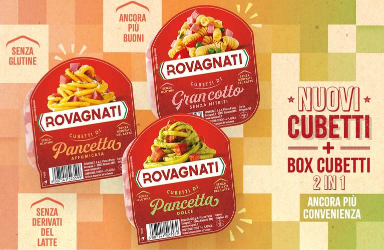 cubetti di pancetta dolce e affumicata e cubetti di prosciutto cotto Rovagnati